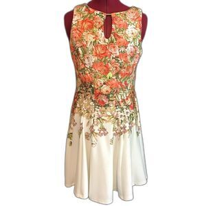 Gabby Skye Dress Women’s Size 8 Peach Floral Sleeveless Exposed Back Zipper